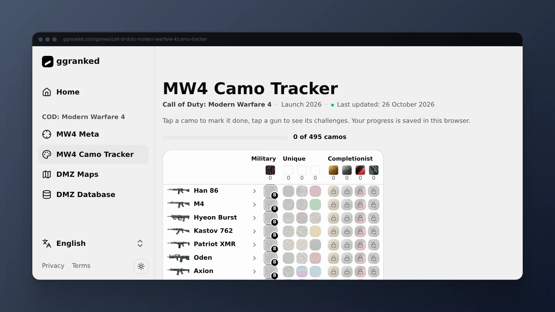 MW4 Camo Tracker: All Camos & Challenges (Launch 2026)